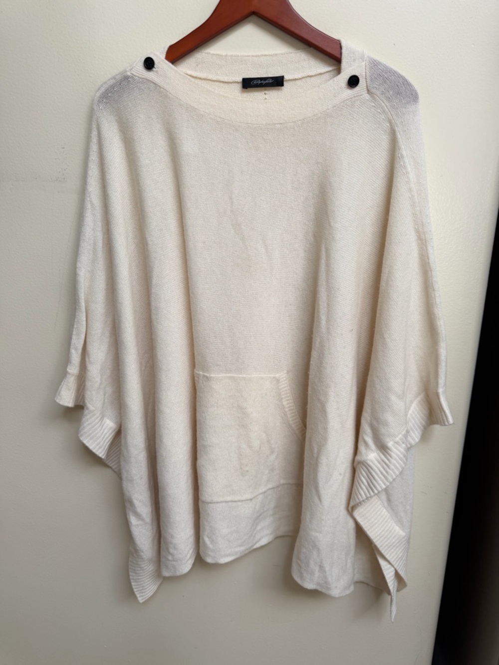 Christopher Fischer Cashmere Cream Knit Poncho with Button-Shoulder Detail